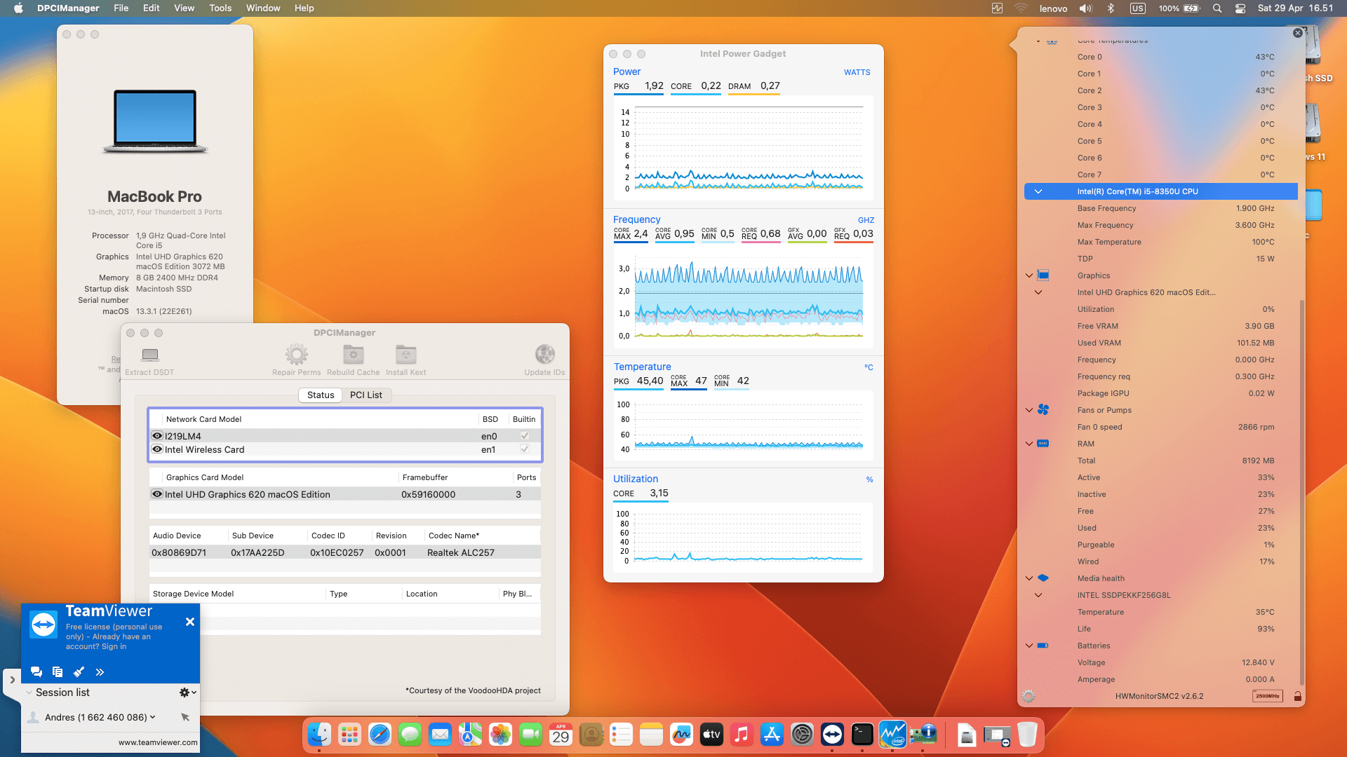 Success Hackintosh macOS Ventura 13.3.1 Build 22E261 in Lenovo Thinkpad T480